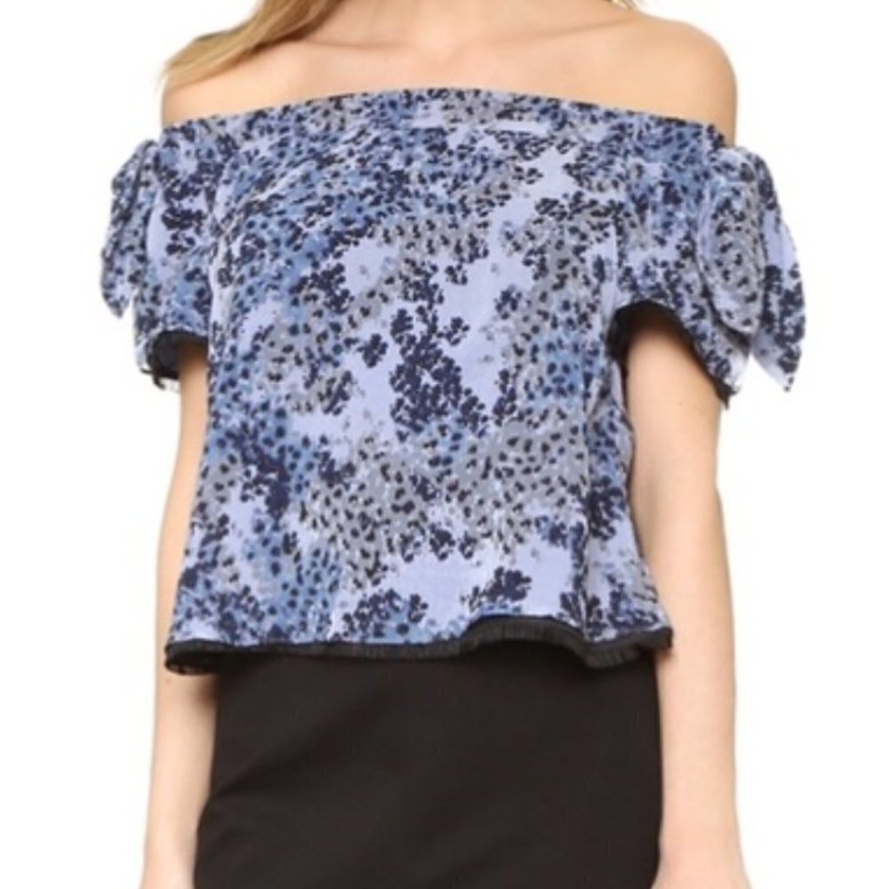 Timo Weiland 100% Silk Blue Top Off The Shoulder Romantic Sweet Lined Size 0